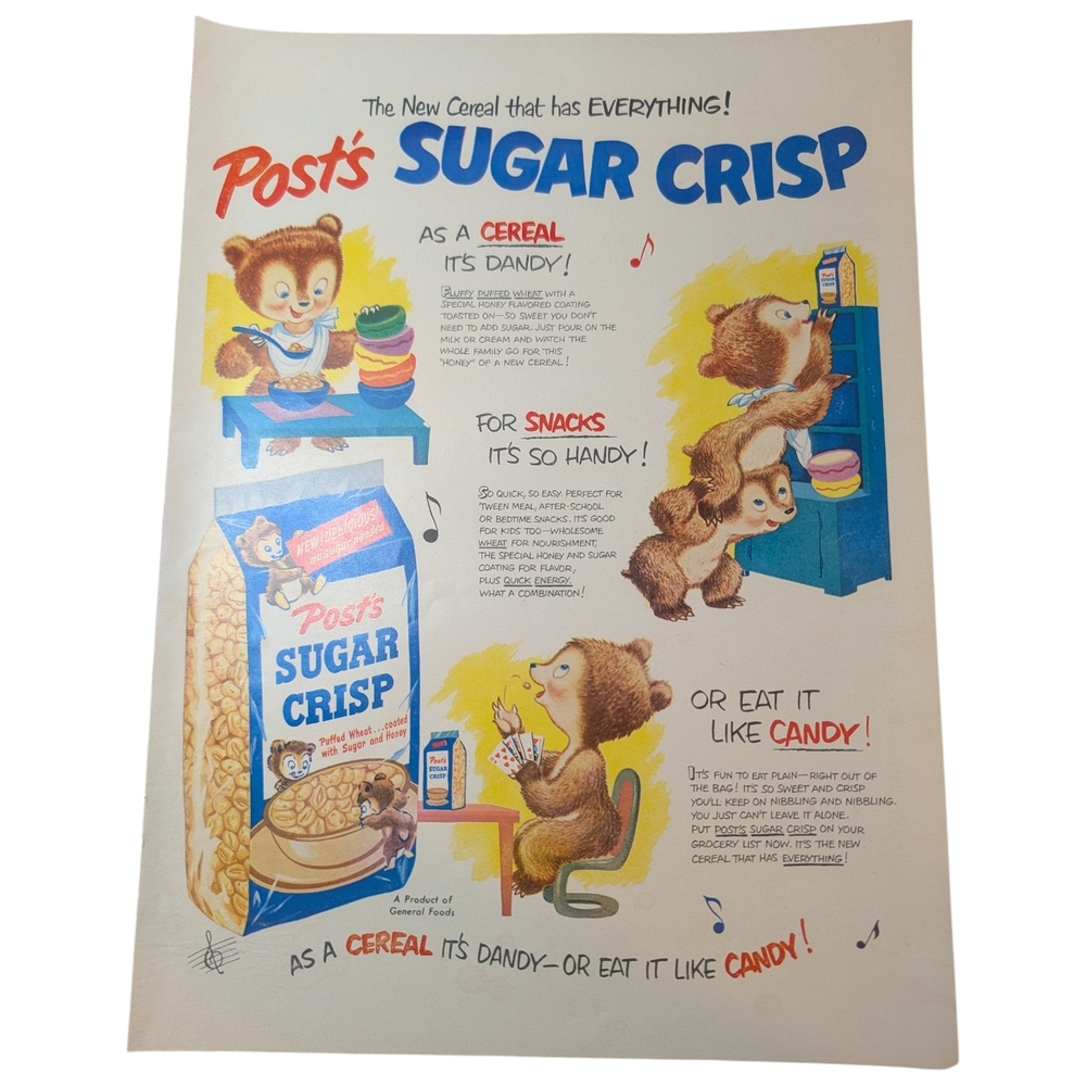 1950 Post's Sugar Crisp | Shell X-100 Motor Oil - Full Page Color Adverts